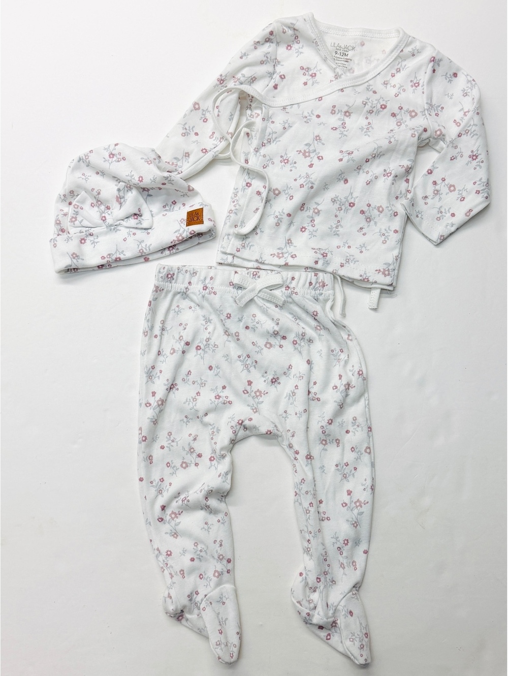 Lila + Jack Baby Girls Floral Kimono Top Hat Footie Pants Set 9-12 Months